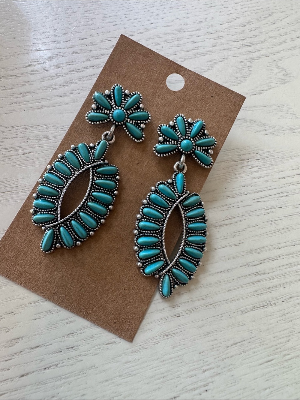 🤩silver-tone turquoise squash blossom dangle earrings